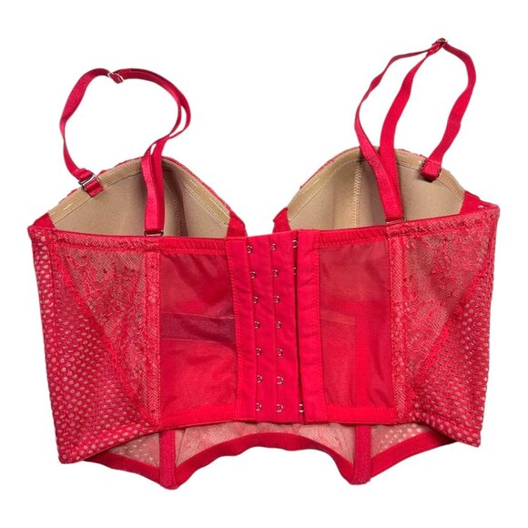 Victoria's Secret Size 32C Red Lace Underwire Boned Corset Bra Strapless - Picture 8 of 8